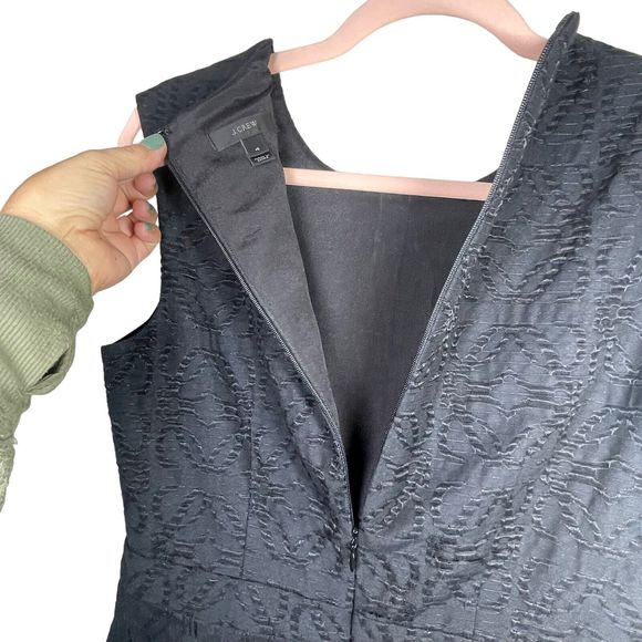 J Crew Dress 4 Textured Eyelet‎ Jacquard Dress Black C9228 Fit And Flare Career - Picture 9 of 16